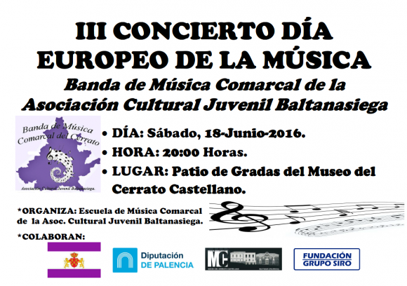 Cartel Concierto Día Europeo de la Música en el Museo del Cerrato. Junio-2016.