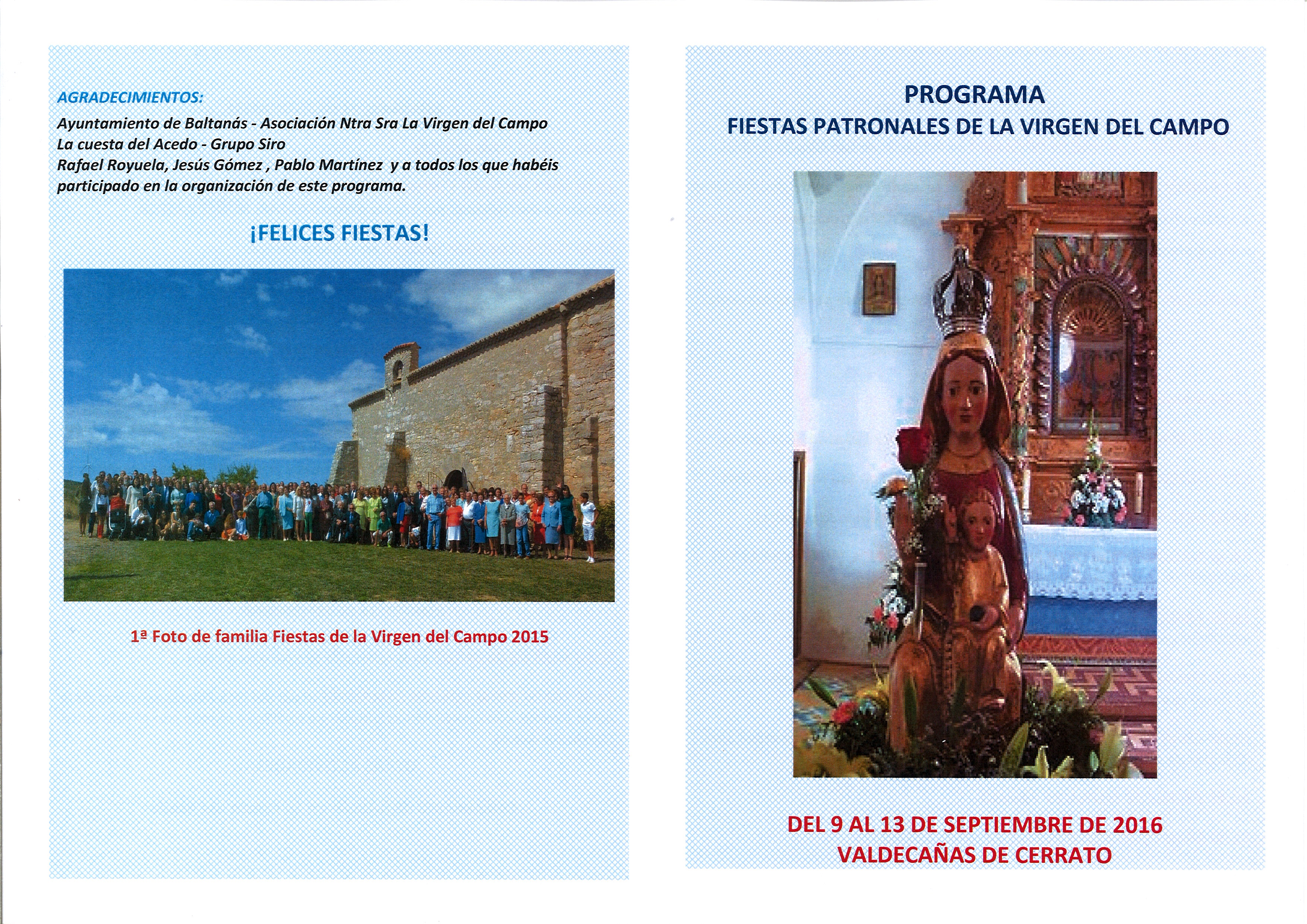 Programa Fiestas Patronales de la Virgen del Campo de Valdecañas de Cerrato
