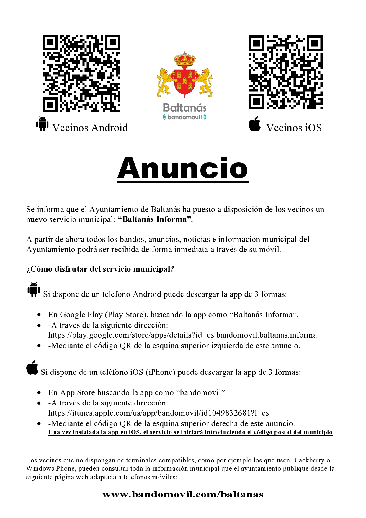 Aplicación para tu smarthphone del Ayuntamiento de Baltanás