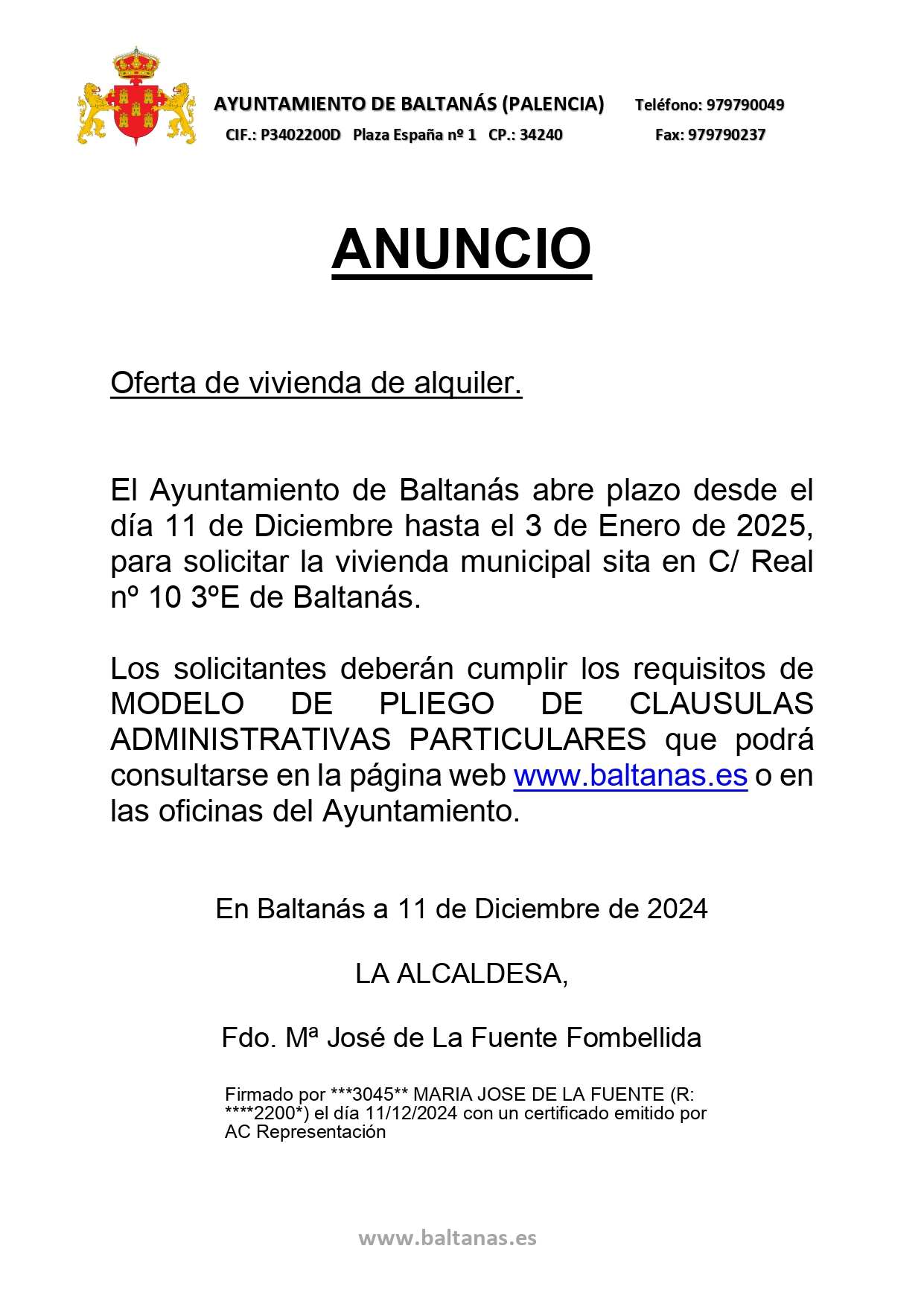 ANUNCIO OFERTA VIVIENDA DE ALQUILER